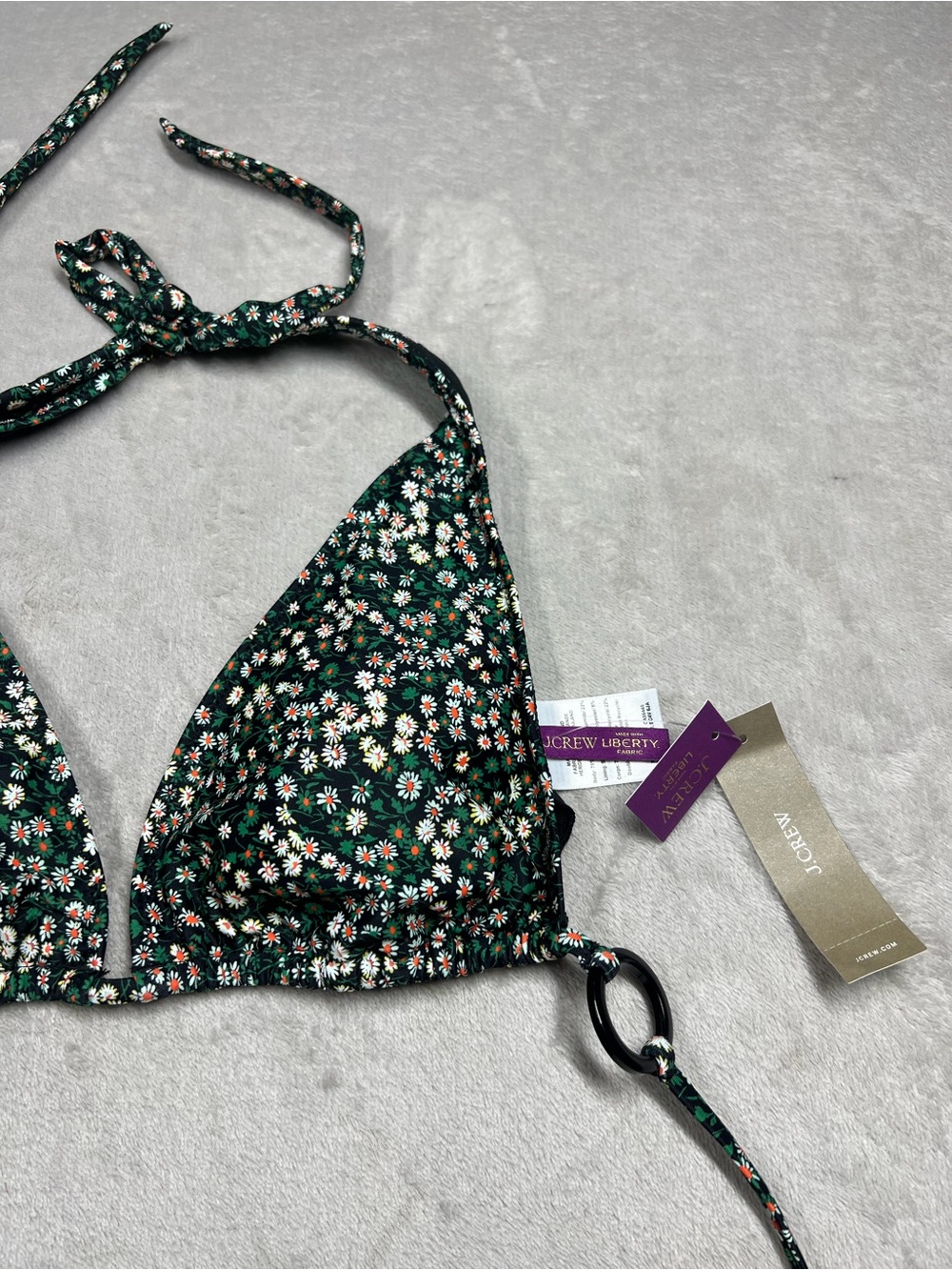 NWT J.Crew X Liberty Marguerite Floral Black Plunge O Ring Halter Bikini Top M - Picture 8 of 16